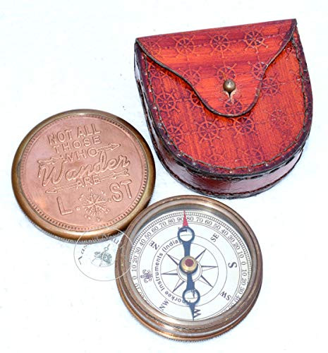 aasiya nautical not All Those who Wander are Lost Solid Brass Compass with Leather case Gift Item