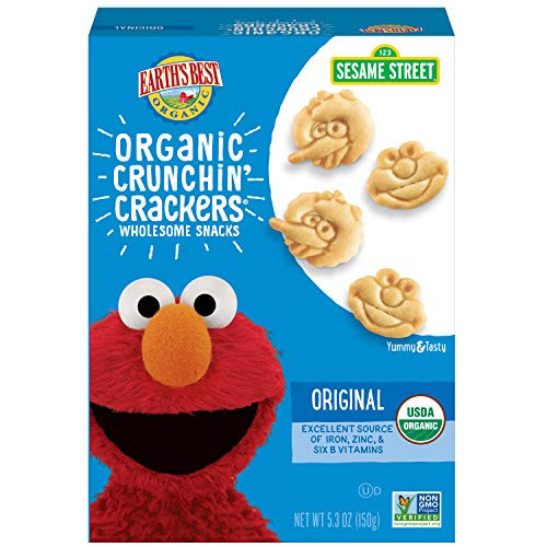Earth s Best Organic Sesame Street Toddler Crunchin  Crackers  Original  5 3 oz  Box  Pack of 6