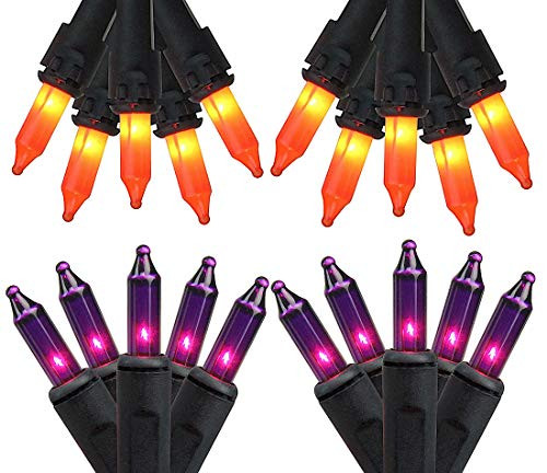 fearfullymade Scary Halloween Purple Orange 100 Light Set for Outside or Inside 50 Purple 50 Orange
