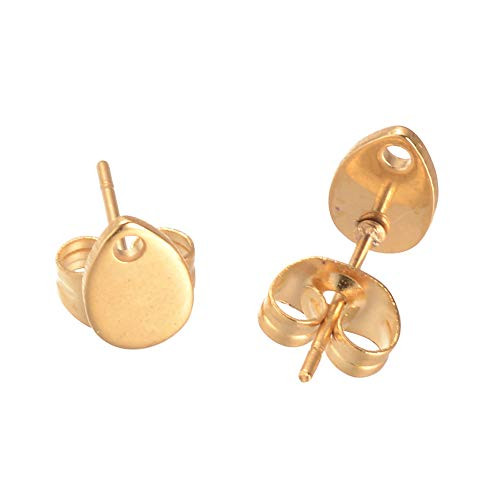 ARRICRAFT 100pcs Stainless Steel Ear Stud Drop Blank Components Golden Earring Cabochon Ear Studs Findings for Earring Making
