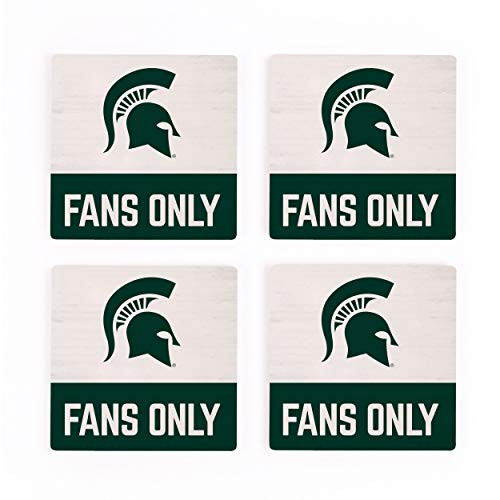 Fans Only Michigan State University NCAA Logo 4 x 4 Absorbent Ceramic Coasters Pack of 4
