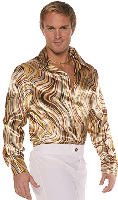 UNDERWRAPS Men s Retro Disco Costume Shirt Brown Swirls  Multi  One Size