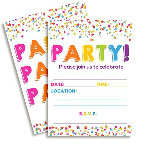 Confetti Star Party Invitations, 20 5"x7" Fill in Cards with Twenty White Envelopes by AmandaCreation