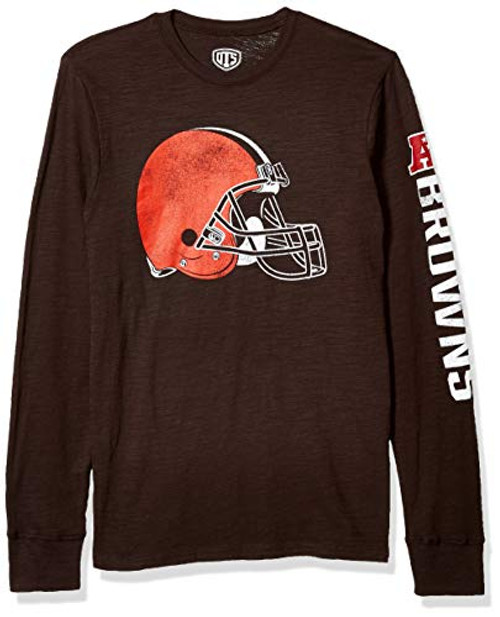 OTS GN 498242 S TeeNFL Cleveland Men s Slub Long Sleeve Team Name Tee  Distressed Sinclair   Brown  Small