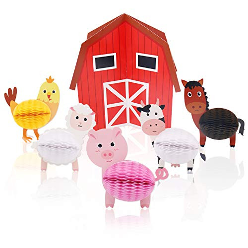Farm Animal Party Centerpiece Table Decorations Baby Shower Birthday Barnyard Backdrop 3D Farmhouse Barn and Honeycomb Supplies