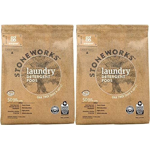 Grab Green Stoneworks Laundry Detergent Pods  Powered by Naturally Derived Plant   Mineral Based Powder Pods  Oak Tree  50 Count  Pack of 2  Loads  EPA Safer Choice Certified