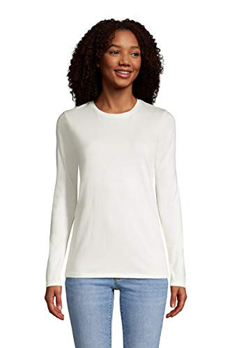 Lands  End Women Relaxed Supima Long Sleeve Crew Ivory Regular Medium
