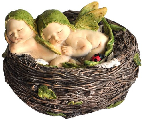 Top Collection Miniature Fairy Garden and Terrarium Sleeping Twin Fairy Babies in Nest Statue