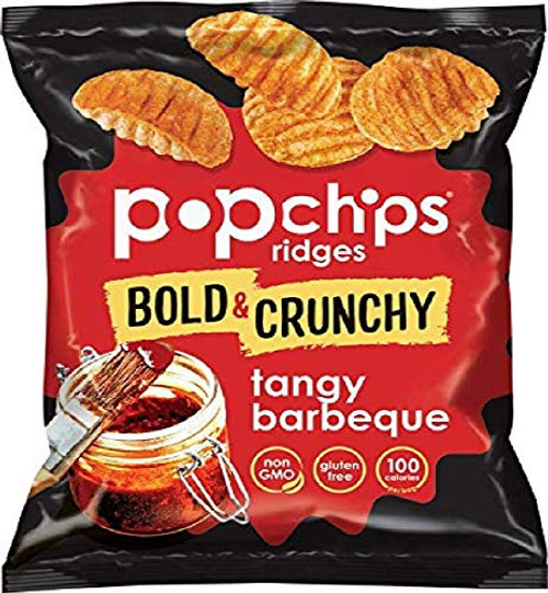 Popchips Ridged Potato Chips  Tangy BBQ  0 8 Ounce Single Serve Bag  Pack of 24