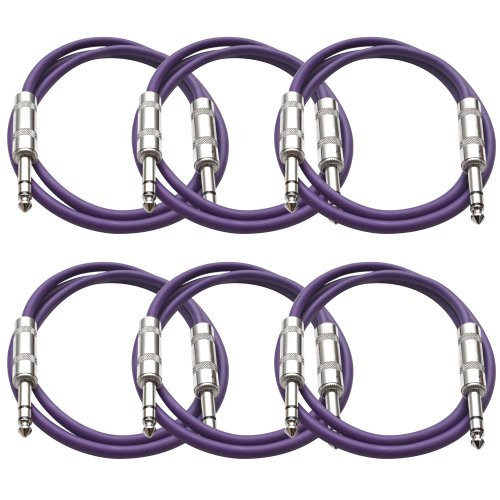 Seismic Audio SATRX-3Purple6  6 Pack of Purple 3' 1/4"TRS to 1/4" TRS Patch Cables