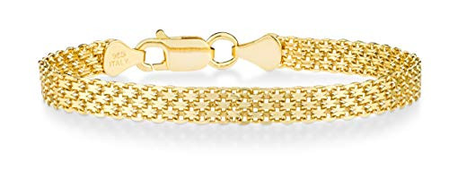 Miabella 18K Gold Over Sterling Silver Italian 6mm Solid Bismark Mesh Link Chain Bracelet for Women  6 5  7  7 5  8 Inch 925 Made in Italy  7 5 Miabella 18K Gold Over Sterling Silver Italian 6mm Solid Bismark Mesh Link Chain Bracelet for Women  6 5  7  7 5  8 Inch 925 Made in Italy  7 5