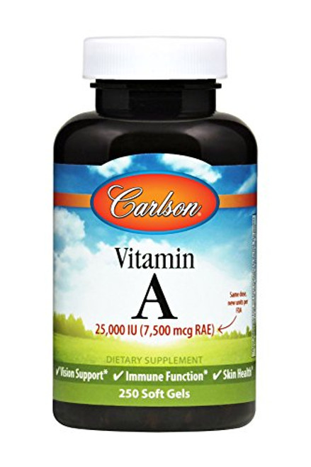 Carlson   Vitamin A  25000 IU  7500 mcg RAE   Immune Support  Vision Health  Antioxidant  250 Softgels