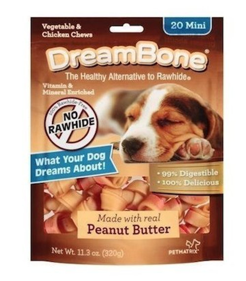 20 Mini Dream Bone Dog Chews Made With Real Peanut Butter Vegetable   Chicken Healthy Alternative to Rawhide