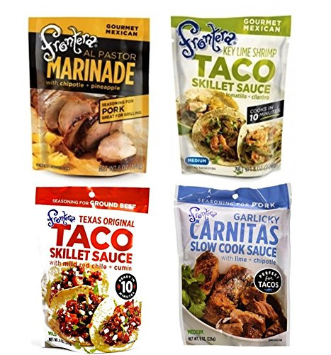 Frontera Gourmet Mexican Simmer Sauce Marinade Pouch 4 Flavor Variety Bundle  1 each  Key Lime Shrimp Taco  Ground Beef Taco  Garlic Carnitas  Al Pastor  6 8 Ounces