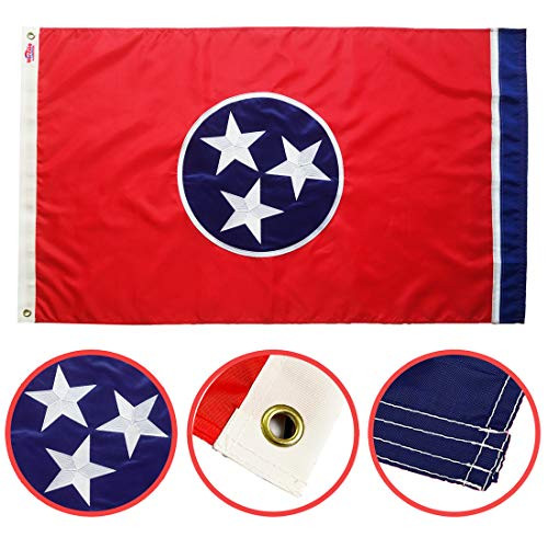 Winbee Tennessee State Flag 3x5 Ft with Embroidered Stars Long Lasting Nylon with Brass Grommets and UV Protected 3 by 5 USA Tennessee Flag Winbee Tennessee State Flag 3x5 Ft with Embroidered Stars Long Lasting Nylon with Brass Grommets and UV Protected 3 by 5 USA Tennessee Flag