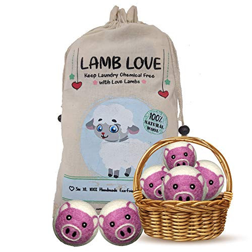 HAUSSIMPLE Wool Dryer Balls Laundry Fabric Softener Reusable XL Natural 100 Organic New Zealand Sheeps Wool Drying Balls Set 6 Pack Pig by HaussimpleWool