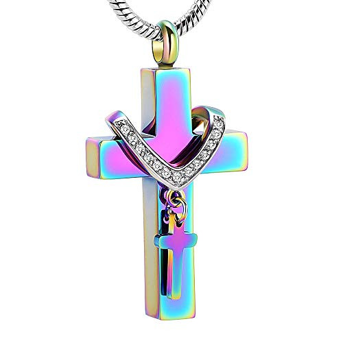 Stainless Steel Cross Memorial Cremation Ashes Urn Pendant Necklace Keepsake Jewelry Urn  Colorful