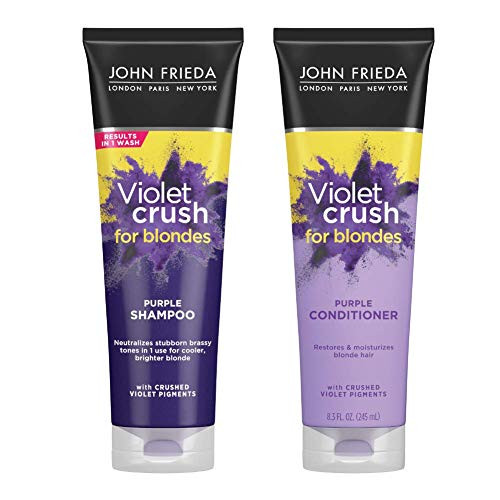 John Frieda Violet Crush Purple Shampoo   Conditioner  8 3 Ounce Shampoo and Conditioner for Brassy Blonde Hair  with Violet Pigments  Pack of 2