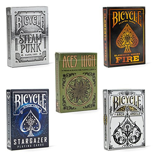 Playing Card Collector's Cache: Bicycle Archangels, Stargazer, Fire, Steampunk, and Brybelly Aces High Green Cards