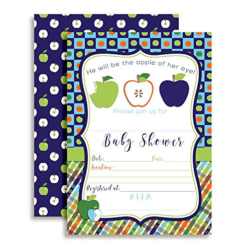 Apple of My Eye Baby Shower Boy Invitations, 20 5"x7" Fill in Cards with Twenty White Envelopes by AmandaCreation