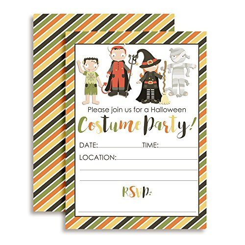 Halloween Costume Party Invitations, 20 5"x7" Fill in Cards with Twenty White Envelopes by AmandaCreation