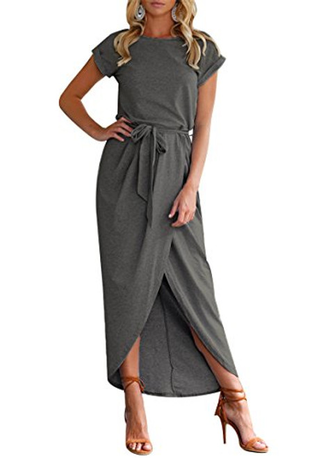 YMING Womens Elegant Cocktail Dress High Slit Dress Wrap Maxi Dress Dark Grey XS YMING Womens Elegant Cocktail Dress High Slit Dress Wrap Maxi Dress Dark Grey XS