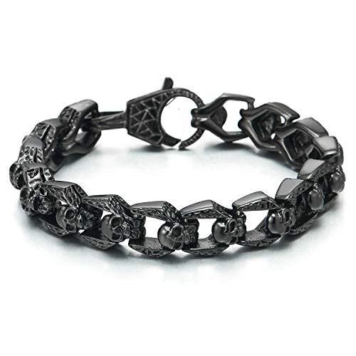 COOLSTEELANDBEYOND Biker Bracelet Gothic Skull Stainless Steel Black Bracelet for Men Vintage Old Metal Finishing COOLSTEELANDBEYOND Biker Bracelet Gothic Skull Stainless Steel Black Bracelet for Men Vintage Old Metal Finishing