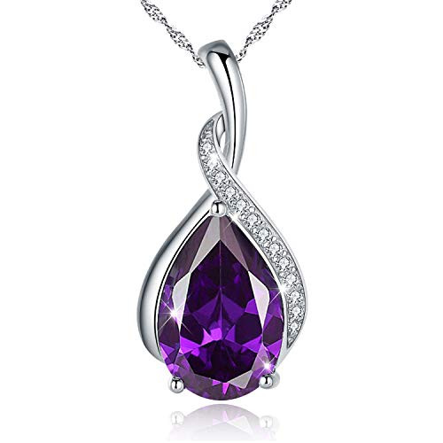 EURYNOME 925 Sterling Silver Tear drop Purple Birthstone Pendant Necklace Jewelry Gifts for Mom Lover Women EURYNOME 925 Sterling Silver Tear drop Purple Birthstone Pendant Necklace Jewelry Gifts for Mom Lover Women