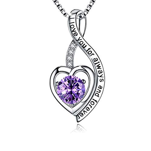 URMWMOO 925 Sterling Silver I Love You for Always and Foreve Purple Birthstone Heart Pendant Necklace Jewelry Gifts for Women Mom Girlfriend Wife Sister URMWMOO 925 Sterling Silver I Love You for Always and Foreve Purple Birthstone Heart Pendant Necklace Jewelry Gifts for Women Mom Girlfriend Wife Sister