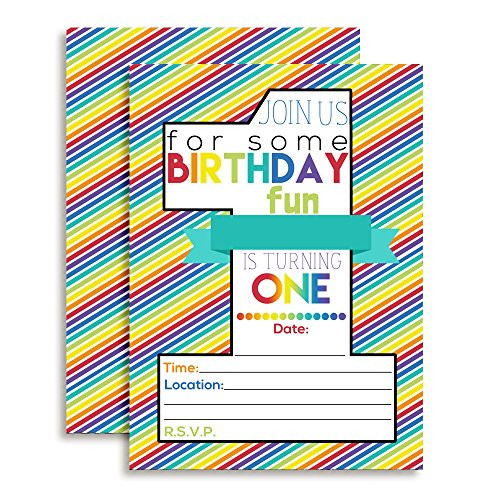 Amanda Creation Rainbow First Birthday Party Fill in Style Invitations. Set of 20 Including envelopes