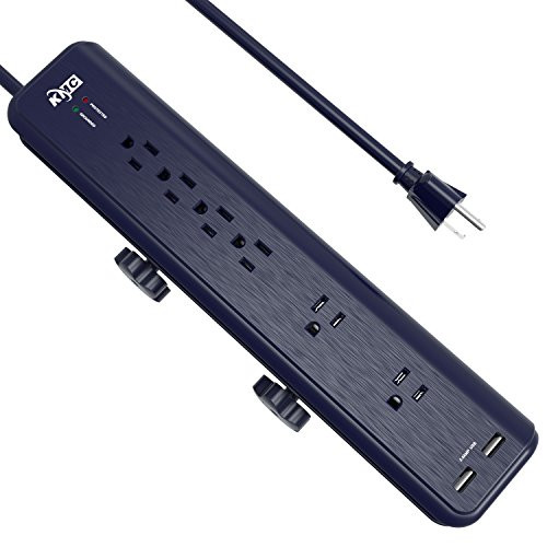 KMC 6 Outlet Surge Protector Power Strip Clamp Mount 7 Feet Cord with 2 4A 2 Port USB Charging Station 