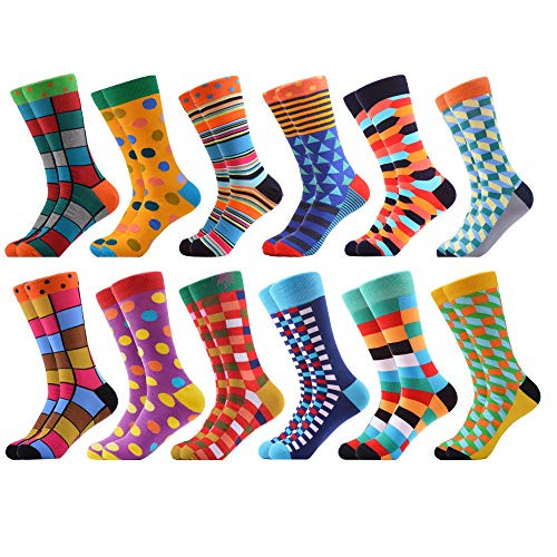WeciBor Men s Dress Crazy Colorful Novelty Funny Casual Combed Cotton Crew Socks Pack  Sock size  10 13   Shoe size  6 12  Assorted Classic 3