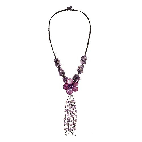 AeraVida Vibrant Purple Mother of Pearl Shell Flower Simulated Amethyst Stone Cluster Statement Necklace AeraVida Vibrant Purple Mother of Pearl Shell Flower Simulated Amethyst Stone Cluster Statement Necklace