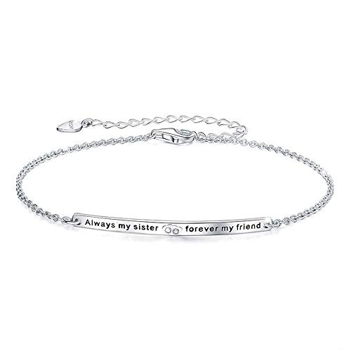 MUATOGIML Sisters Gift 925 Sterling Silver Always My Sister Forever My Friend Bracelet Adjustable Jewelry Birthday Gifts for Women Family