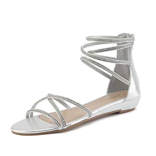 DREAM PAIRS Women s Weitz Silver Ankle Strap Rhinestones Low Wedge Sandals   10 M US