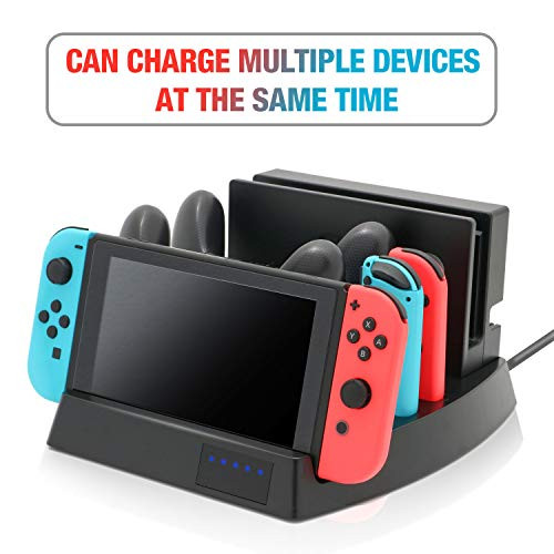 Controller Charger for Nintendo Switch, Charging Dock for Nintendo Switch, Charge 2 Nintendo Switch, 2 Joy-cons, 2 Pro Controllers, Storage Stand for Nintendo Switch Dock with 1 USB C Cable,1 DC Cable