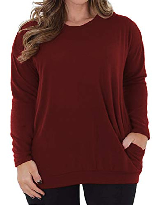 Plus Size Tops for Women Long Sleeve Tops Casual Tunic Shirts Wine Red 22W