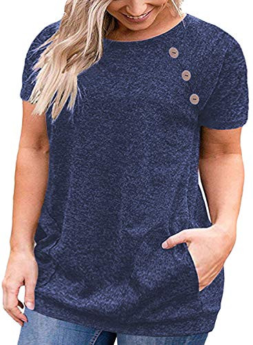 VISLILY Women s Plus Size Casual Short Sleeve Blouse Shirts Loose Tunic Tops Dark Blue 16W