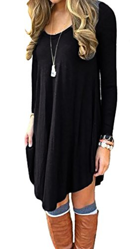 DEARCASE Women s Long Sleeve Casual Loose T Shirt Dress Black XX Large