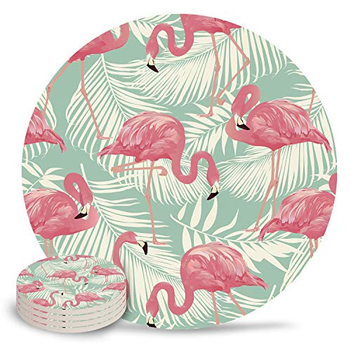 Ceramic Coaster 4 Piece Absorbent Stone Coasters with Cork Base Pink Flamingo and Tropical Leaves Coasters Mats for Cold Drinks Coffee Mugs Glass Cup Place Ceramic Coaster 4 Piece Absorbent Stone Coasters with Cork Base Pink Flamingo and Tropical Leaves Coasters Mats for Cold Drinks Coffee Mugs Glass Cup Place
