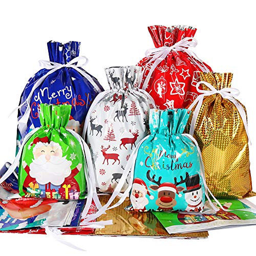 Holiday Drawstring Gift Bags  30pcs Christmas Foil Gift Wrapping Sacks Pouches for Xmas Presents Party Favor  Large Medium Small Holiday Drawstring Gift Bags  30pcs Christmas Foil Gift Wrapping Sacks Pouches for Xmas Presents Party Favor  Large Medium Small