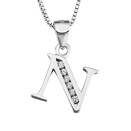 YFN Initial N Pendant Necklace in Sterling Silver with Cubic Zirconial 26 Letter Alphabet Jewelry for Women Teen Girl