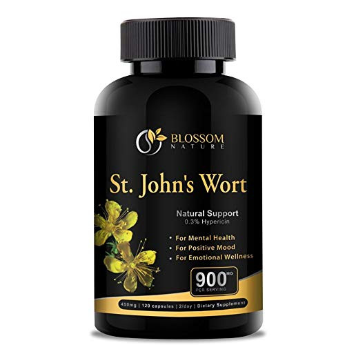 St John s Wort 900mg Supplement Natural Antidepressant for Mood Boost  Anxiety   Depression Support Provides Extended Stress Relief 120 capsules  450mg of St Johns Wort with 0 3 Hypericin per Capsule