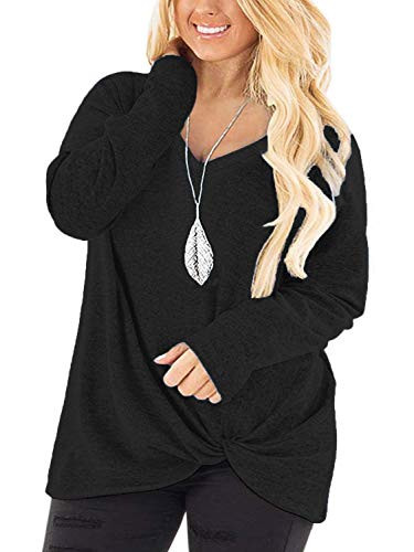 DOLNINE Plus Size Tunic Tops for Women Plain V Neck Tee Shirts Black 24W