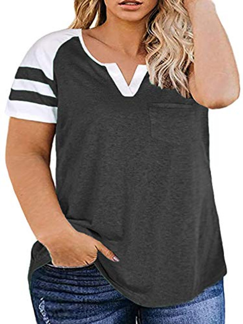 Plus Size Tops for Women 3X Casual Raglan Stripe Sleeve Shirts Dark Grey 22W Plus Size Tops for Women 3X Casual Raglan Stripe Sleeve Shirts Dark Grey 22W