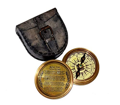 OLD MEMORIES GALLERY Nautical Marine Pocket Compass  Brass Compass with Leather Carry Case  Boy Scouts Compass  Eagle Scout Compass  Pirates Compass  Gift Compass  Camping Compass