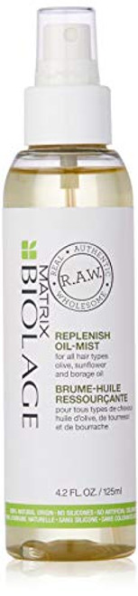 BIOLAGE R A W  Replenish Oil Mist   Pre Shampoo Treatment Smoothes   Conditions Hair   With Olive  Sunflower   Borage Oil   Silicone Free   For All Hair Types   4 2 Fl  Oz