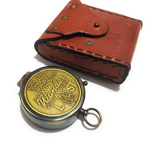Brass Compass Engraved with NOT All Those WHO Wander are Lost with Gift Case Nautical Collectible Brass Compass Engraved with NOT All Those WHO Wander are Lost with Gift Case Nautical Collectible