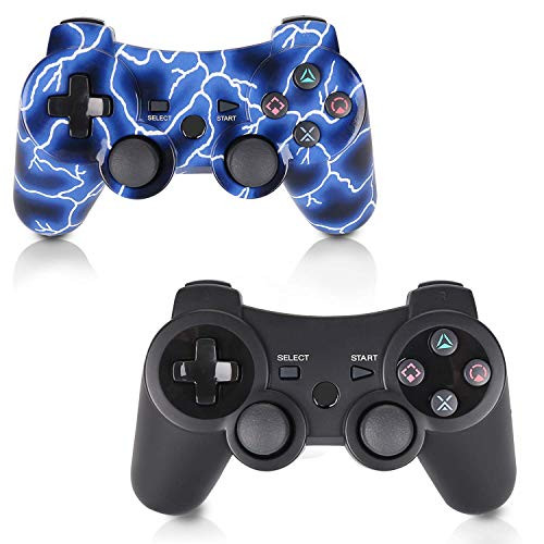 PS3 Controller 2 Pack Wireless Double Shock Gamepad for Playstation 3, Sixaxis Wireless PS3 Controller with Charging Cable,Compatible with Playstation 3 (B+L)