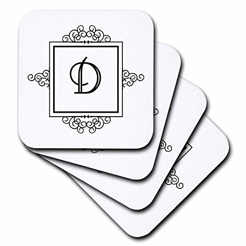 3dRose CST 154327 2 Initial Letter D Personal Monogrammed Fancy Black and White Typography Personalized Soft Coasters  Set of 8